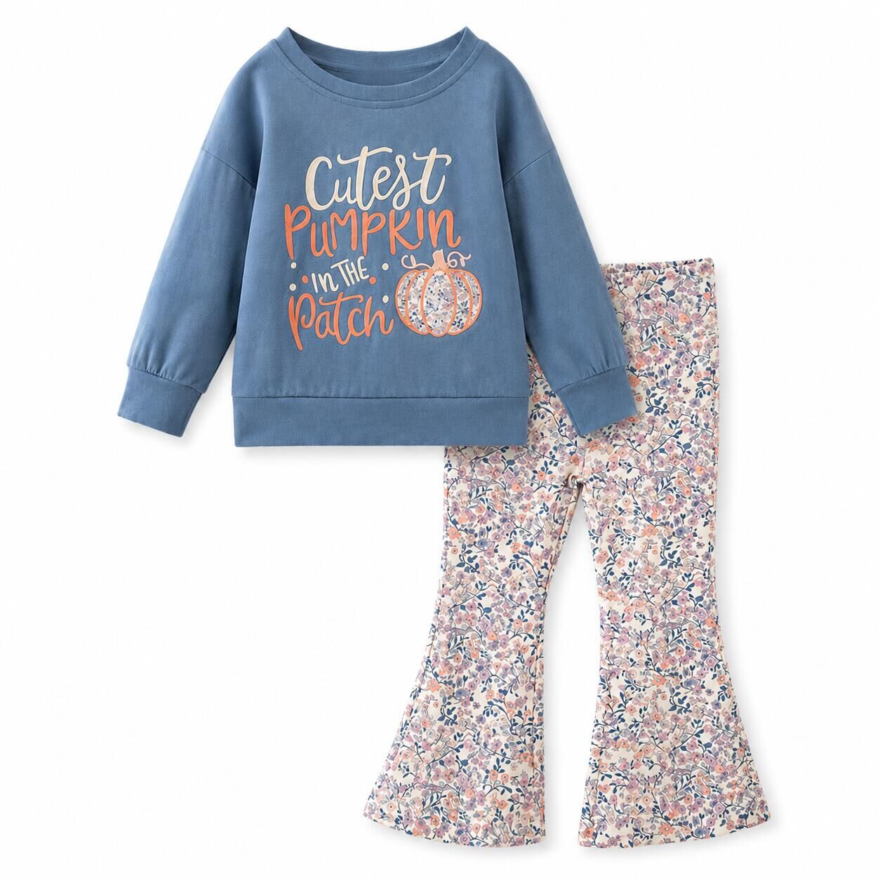 （In Stock）Girls Fall Pumpkin Embroidery Outfit Set