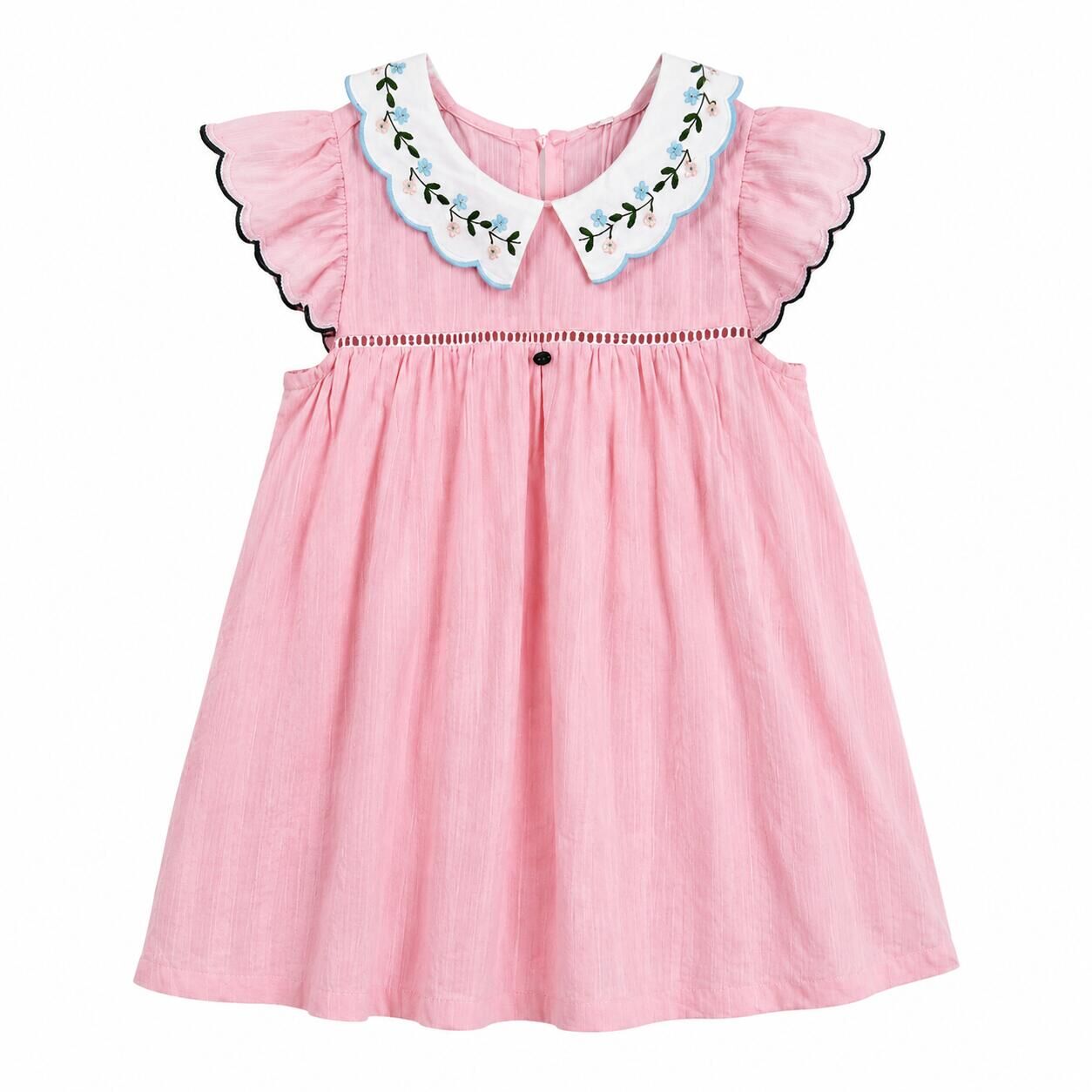 （In Production）Girls Fall Floral Embroidery Scallop Dress