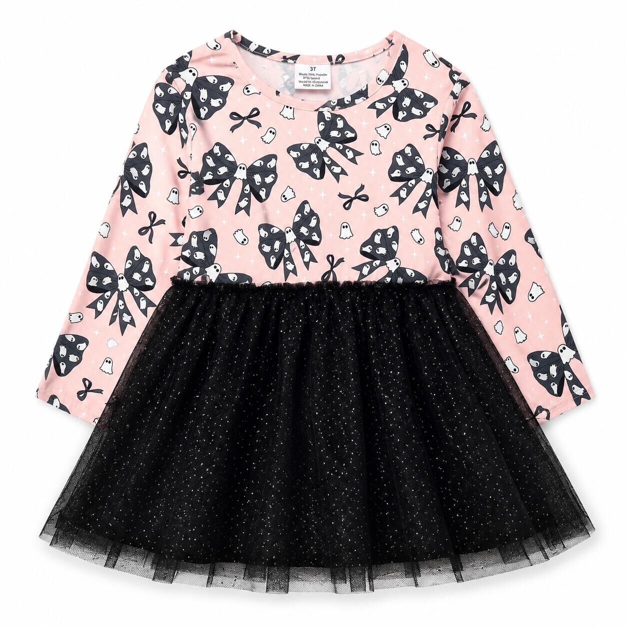 （In Stock）Girls Halloween Ghost Print Tulle Dress