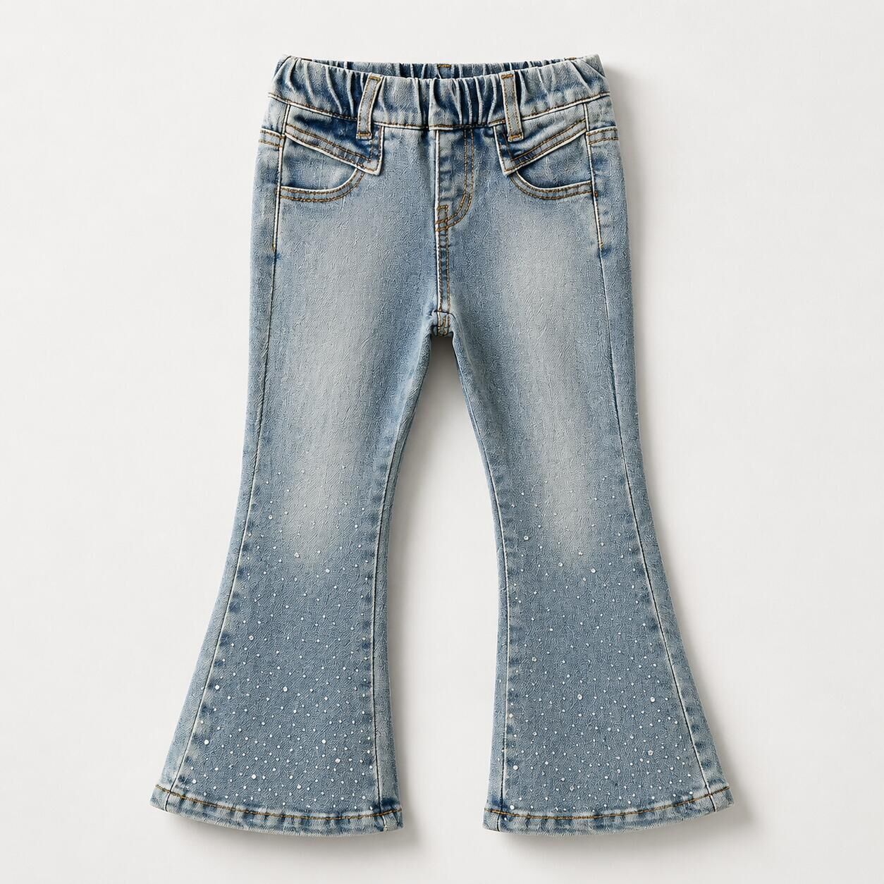 （In Stock）Girls Fall Light Blue Crystal Jeans