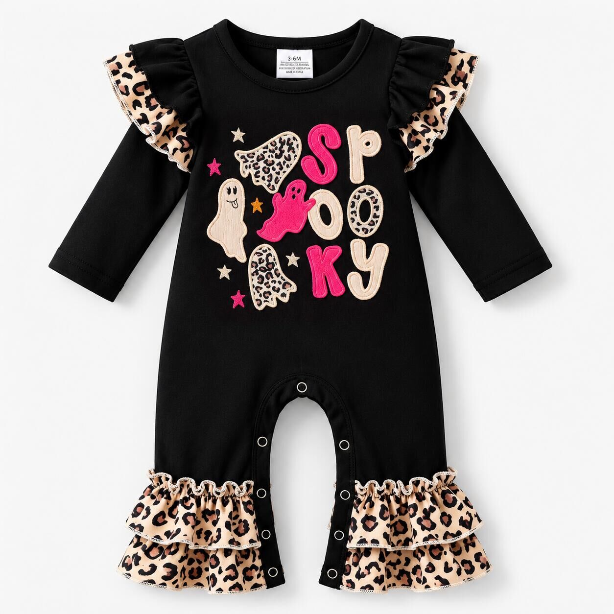 （In Stock）Toddler Girls Halloween Ghost Applique Cotton Romper