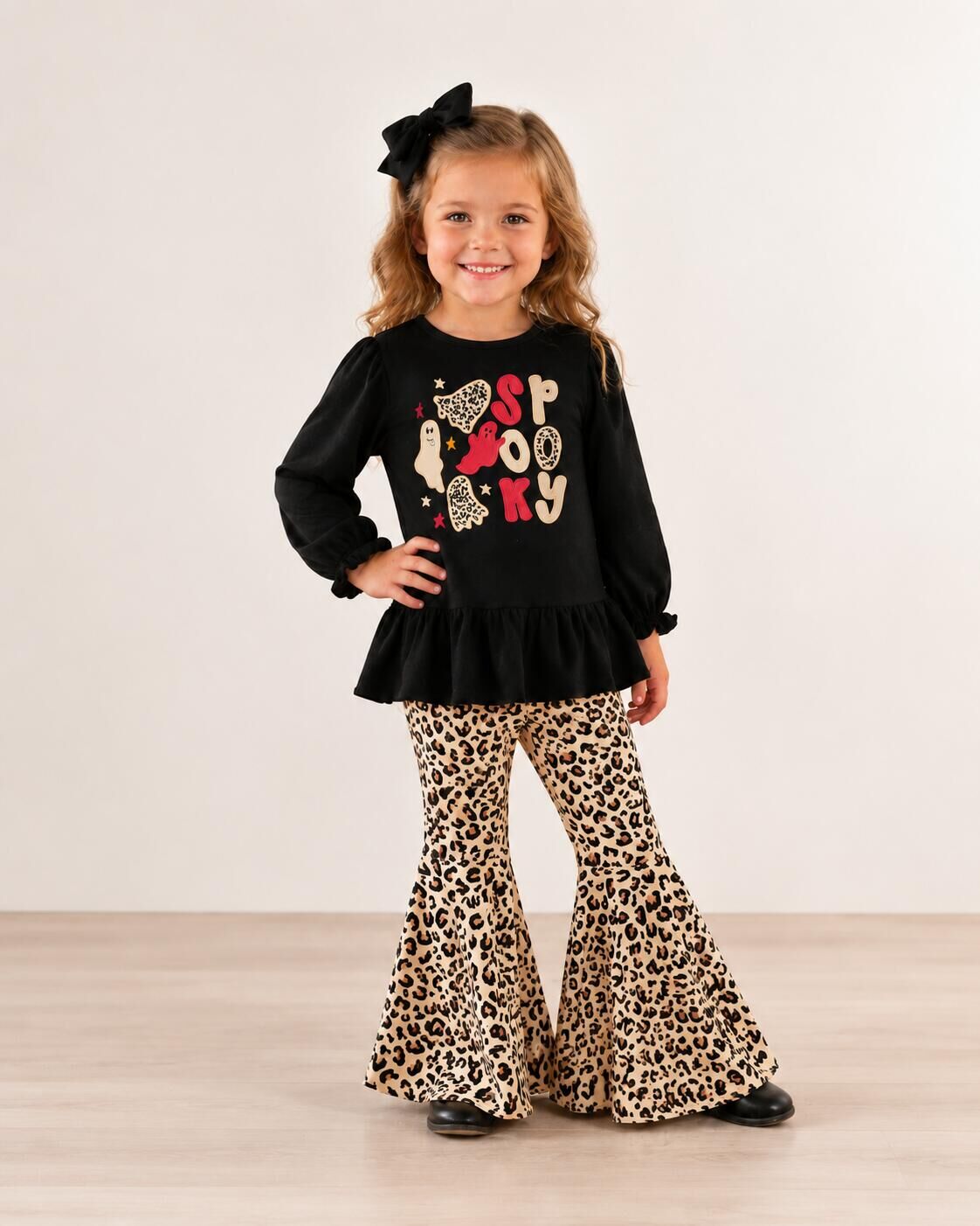 （In Stock）Girls Halloween Ghost Applique Cotton Outfit Set