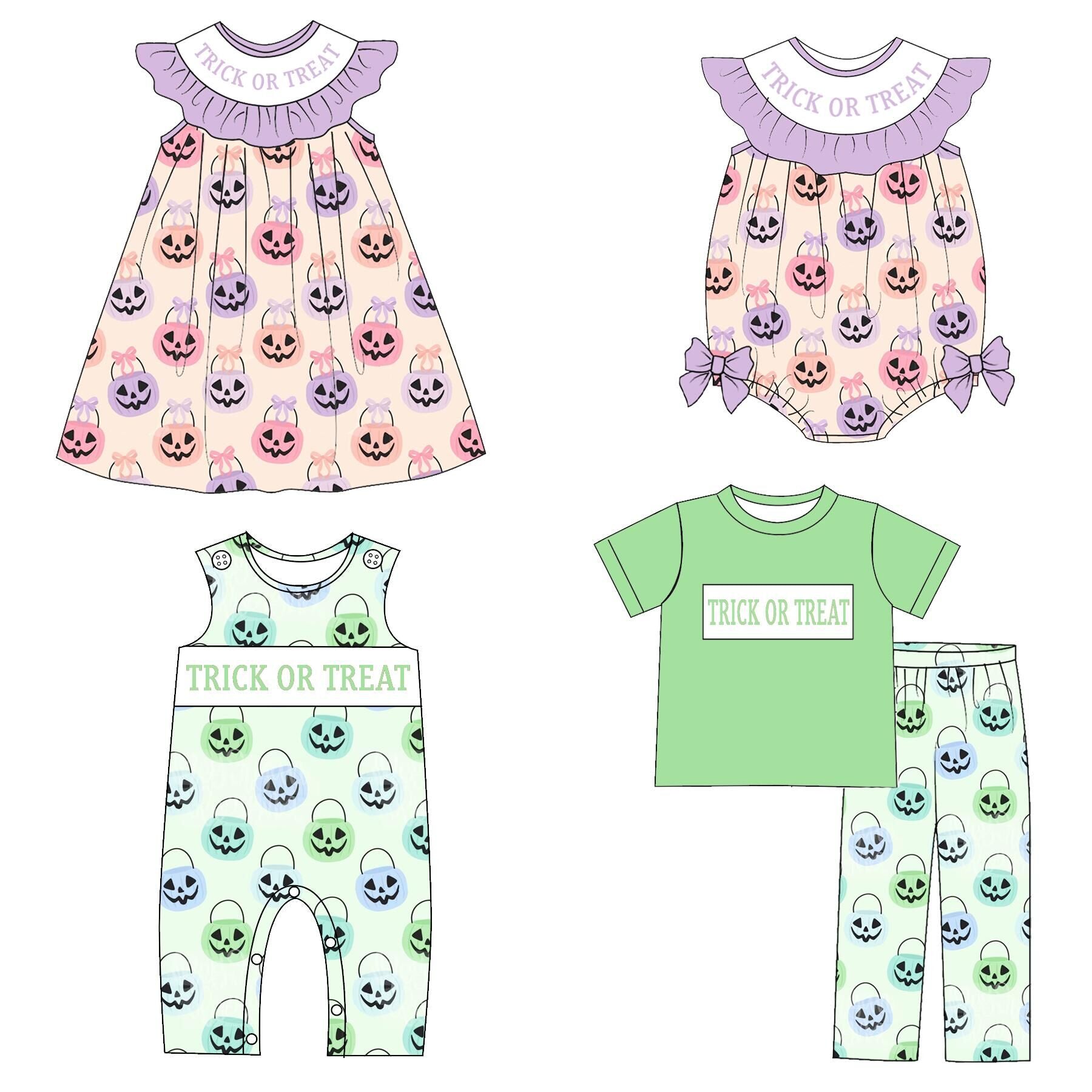 （Pre Order）Siblings Halloween Embroidery Smocked Dress,Set＆Romper
