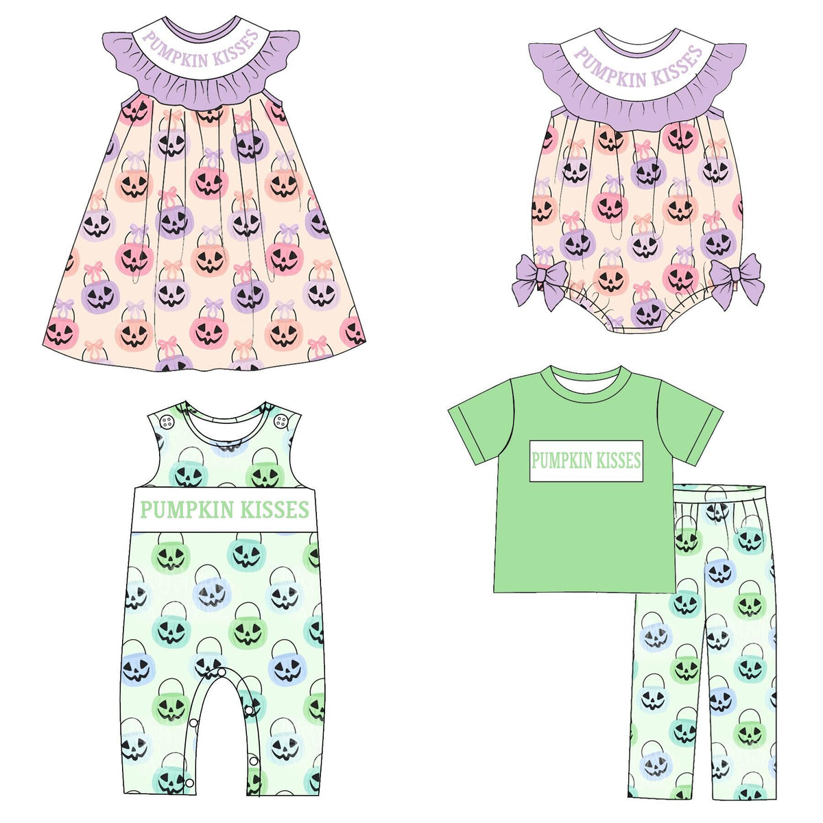 （Pre Order）Siblings Halloween Embroidery Smocked Dress,Set＆Romper