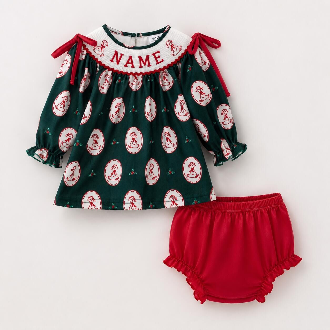 （Pre Order）Sisters Christmas Silly Goose Embroidery Smocked Dress&Romper