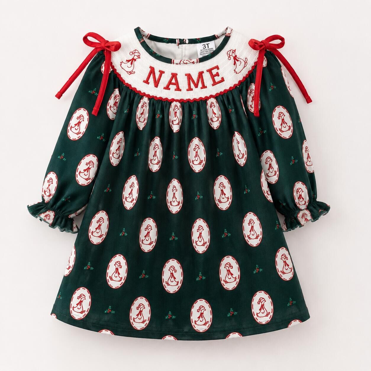 （Pre Order）Sisters Christmas Silly Goose Embroidery Smocked Dress&Romper