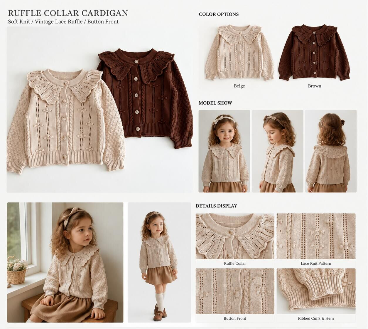 （Pre Order 2 Weeks）Girls Fall Ruffle Knitted Cardigan
