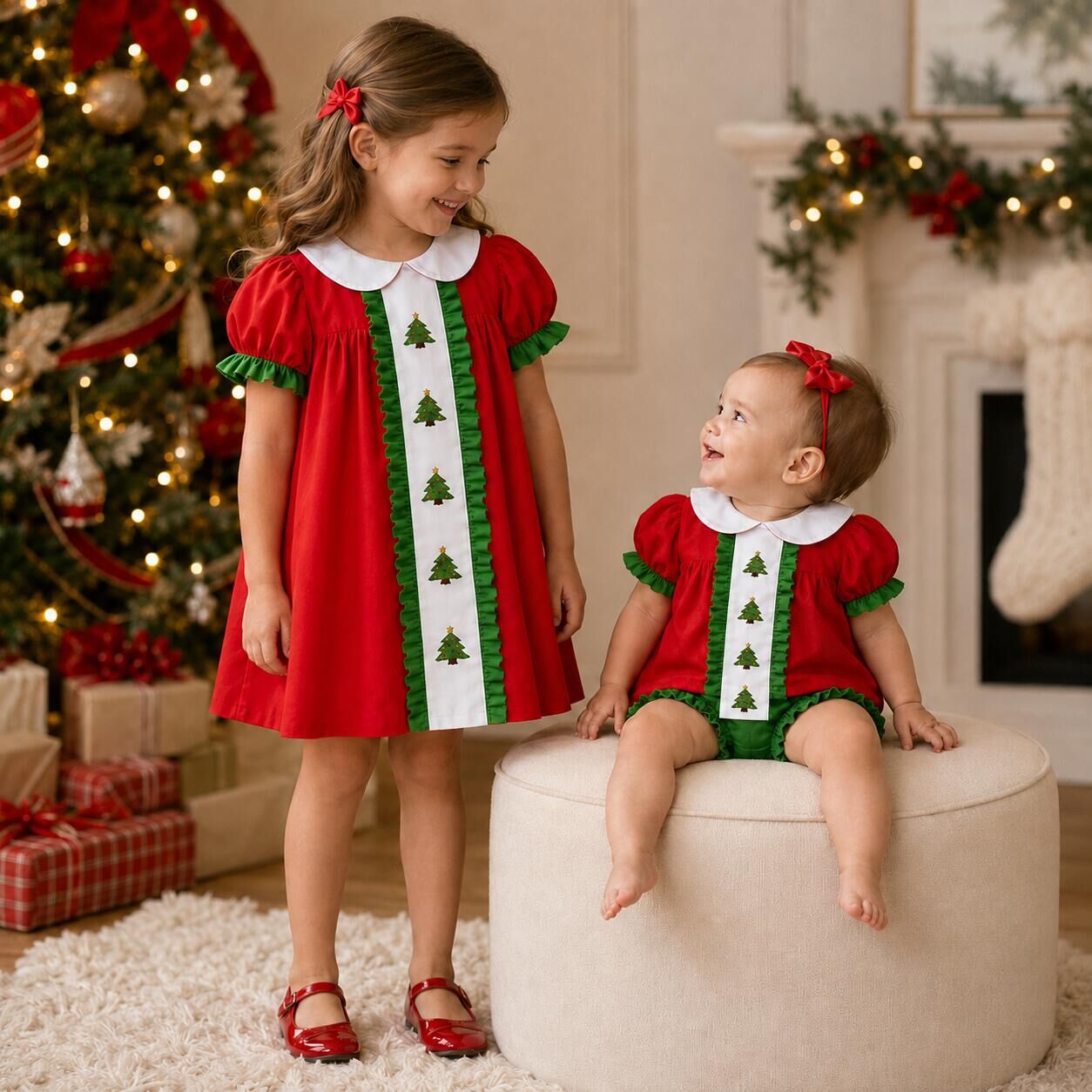 （Pre Order）Sisters Christmas Tree Embroidery Dress&Romper