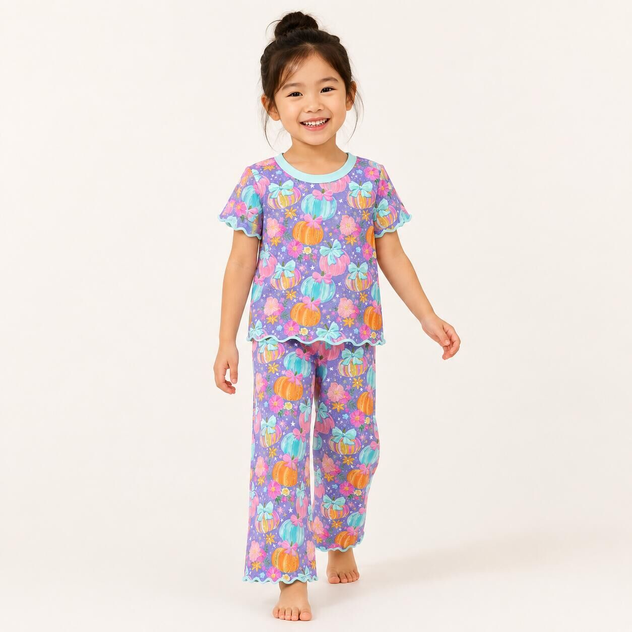 （Weekly Pre-Order）Girls Pumpkin Embroidery Scallop Set（Ends 8.23）