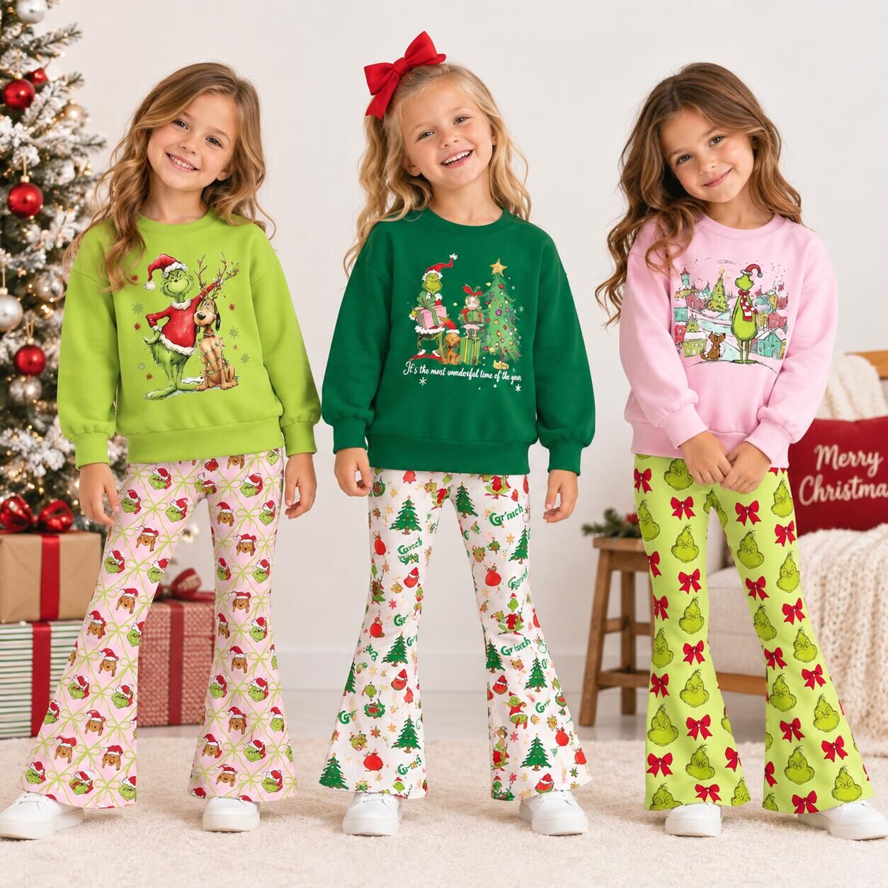 （Pre Order）Girls Christmas Print Sweatshirt Suit