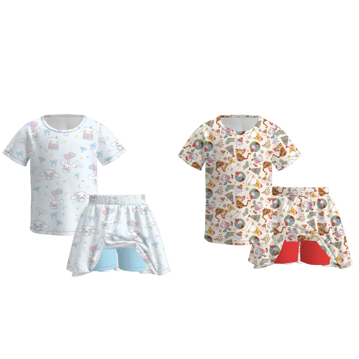 （Pre Order）Girls Cartoon Print Skort Set