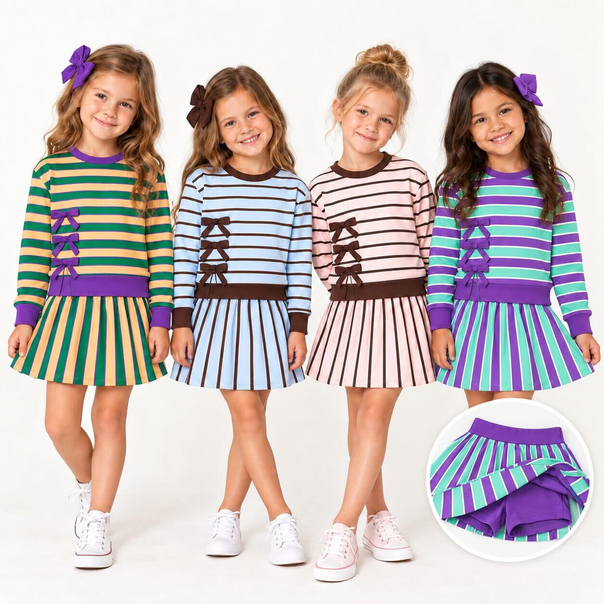 （Weekly Pre-Order）Girls Fall&Winter Stripe Skort Set（Ends 10.6）