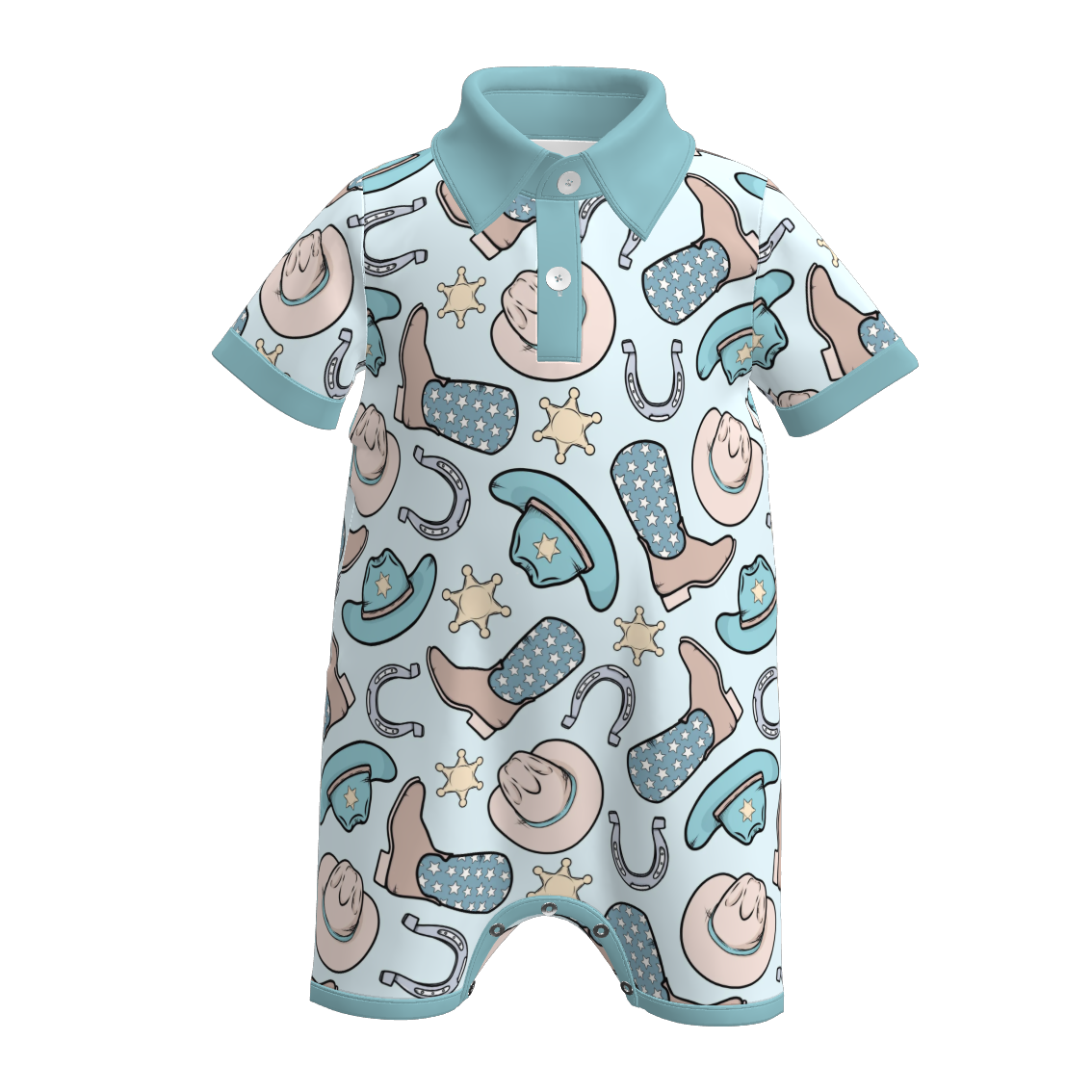（Pre Order）Brothers Spring and Summer Cowboy Print Romper＆Top