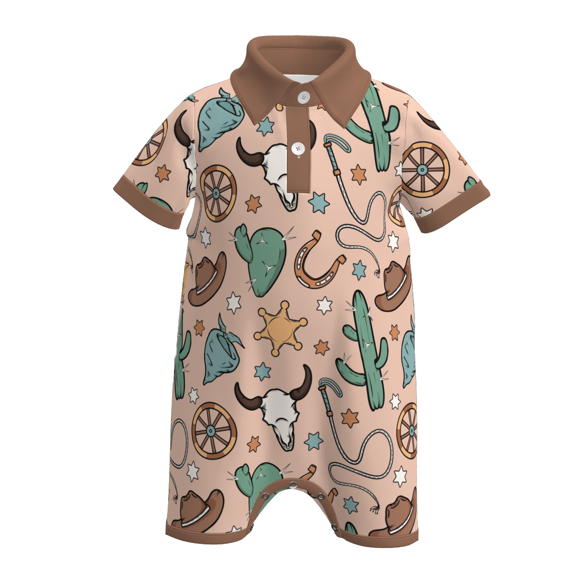 （Pre Order）Brothers Spring and Summer Cowboy Print Romper＆Top