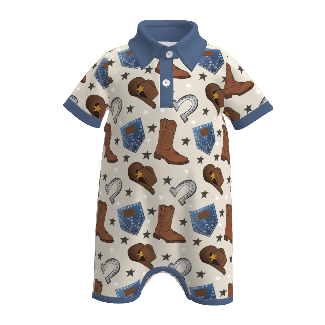 （Pre Order）Brothers Spring and Summer Cowboy Print Romper＆Top