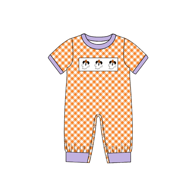 （Pre Order）Family Halloween Ghost Embroidery Smocked Dress,Set＆Romper