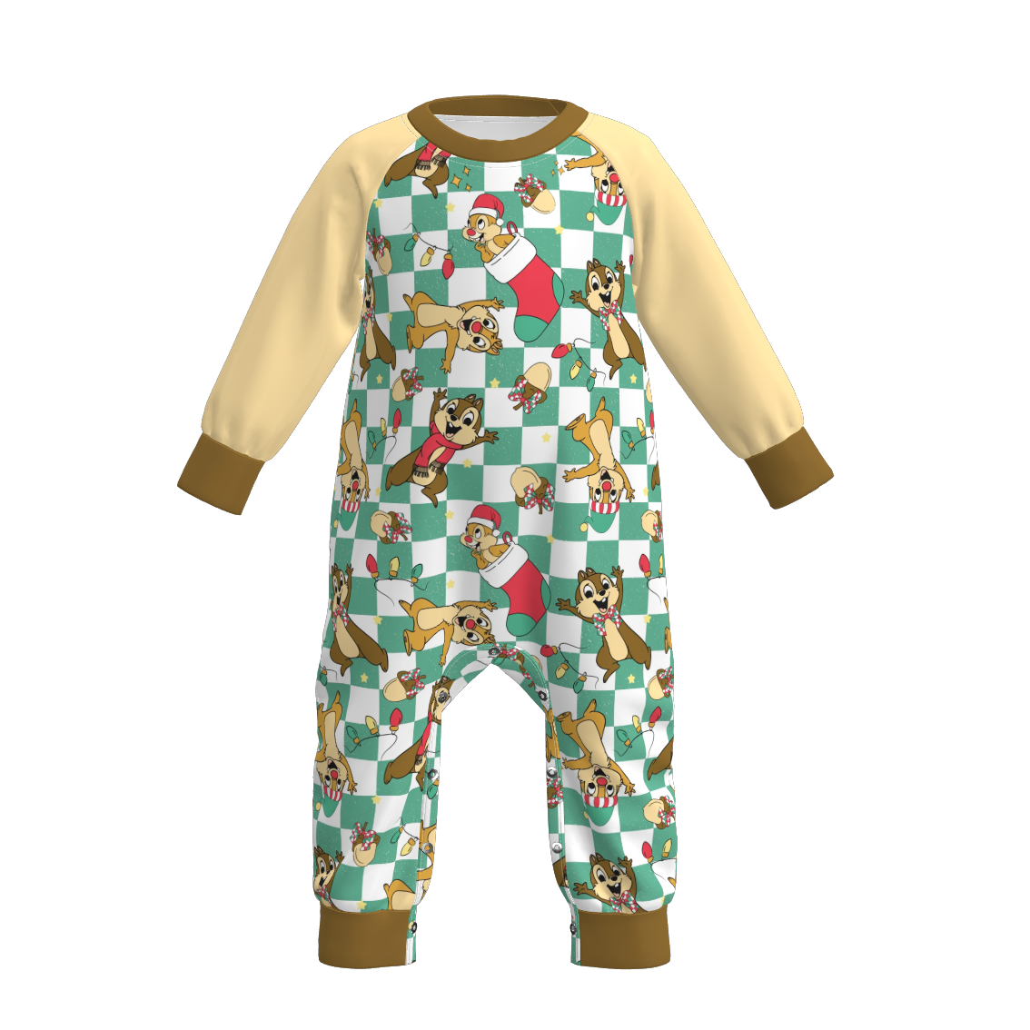 （Pre Order）Brothers Christmas Cartoon Print Top&Romper