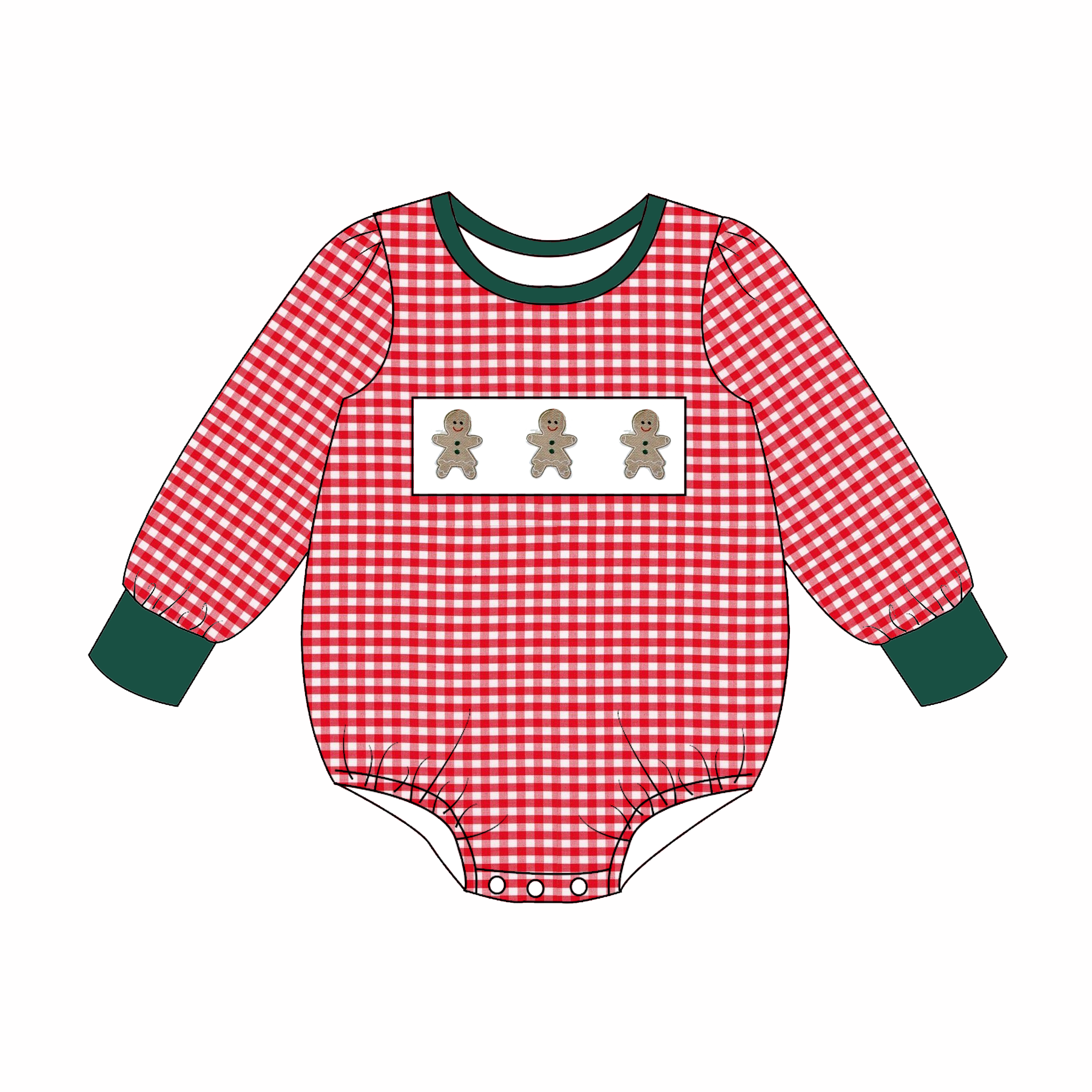（Pre Order）Family Christmas Gingerbread Embroidery Smocked Dress,Set&Romper