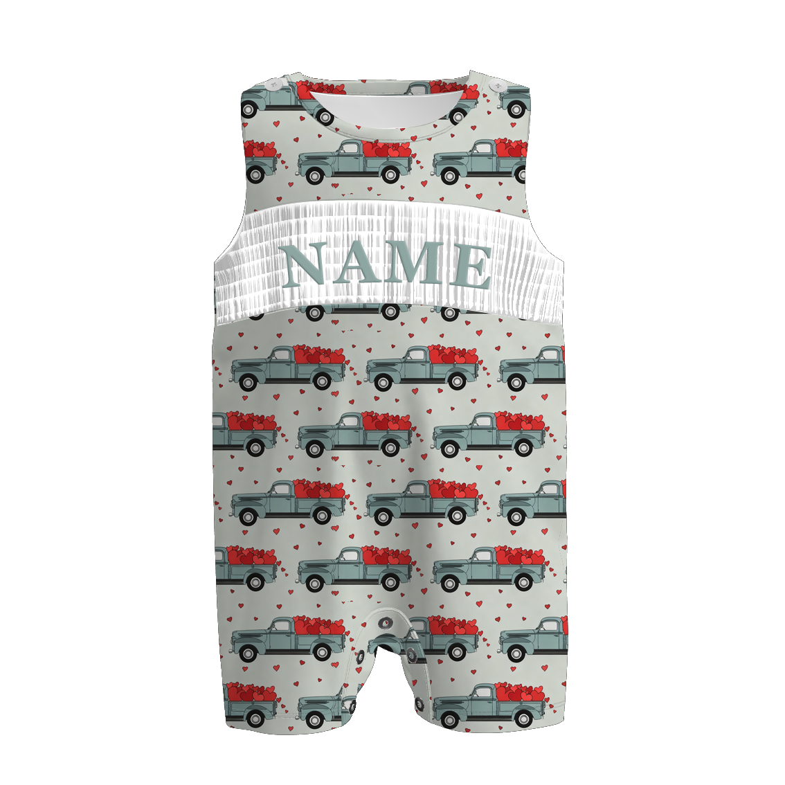 （Pre Order）Brothers Valentine's Day Car Embroidery Smocked Top＆Romper