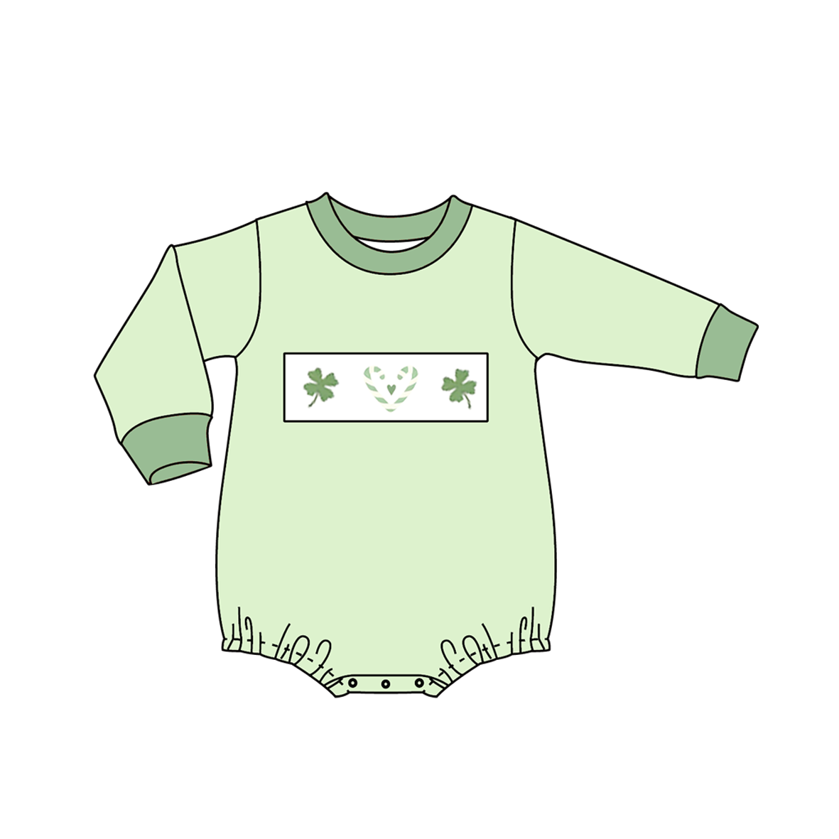 （Pre Order）Siblings St. Patrick's Day Shamrock Embroidery Smocked Set&Romper