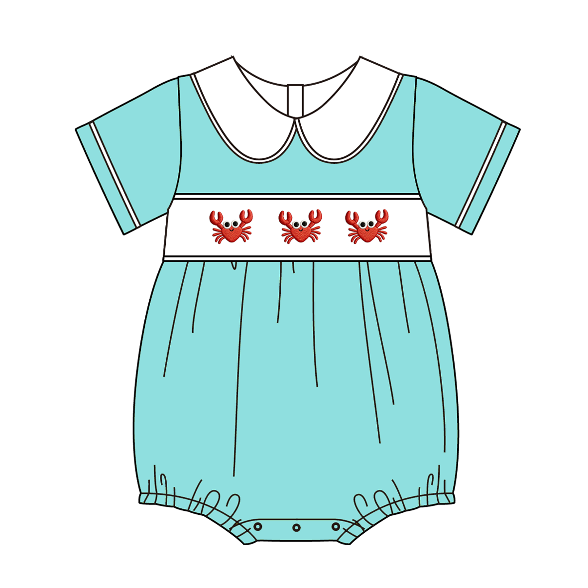 （Pre Order）Siblings Summer Crab Embroidery Smocked Dress,Bloomer Set&Romper