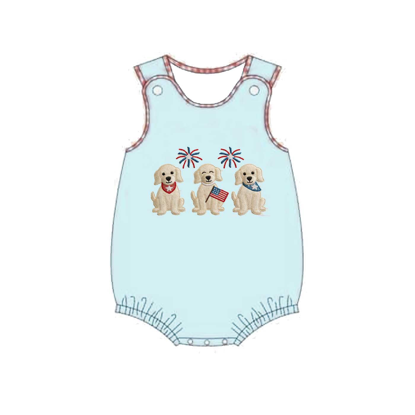 （Pre Order）Siblings Patriotic Puppy Embroidery Shorts Set&Romper