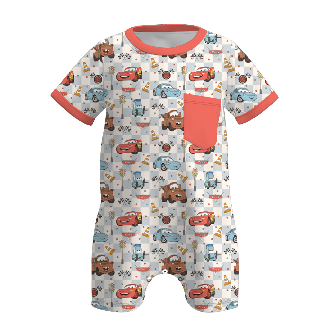 （Pre Order）Family Spring&Summer Cartoon Car Print Dress,Set,Romper&Top