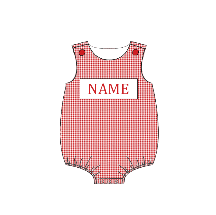 （Pre Order）Siblings Spring&Summer Red Plaid Embroidery Smocked Dress,Set&Romper-Customized name