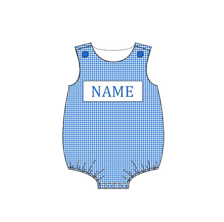 （Pre Order）Siblings Spring&Summer Blue Plaid Embroidery Smocked Dress,Set&Romper-Customized name