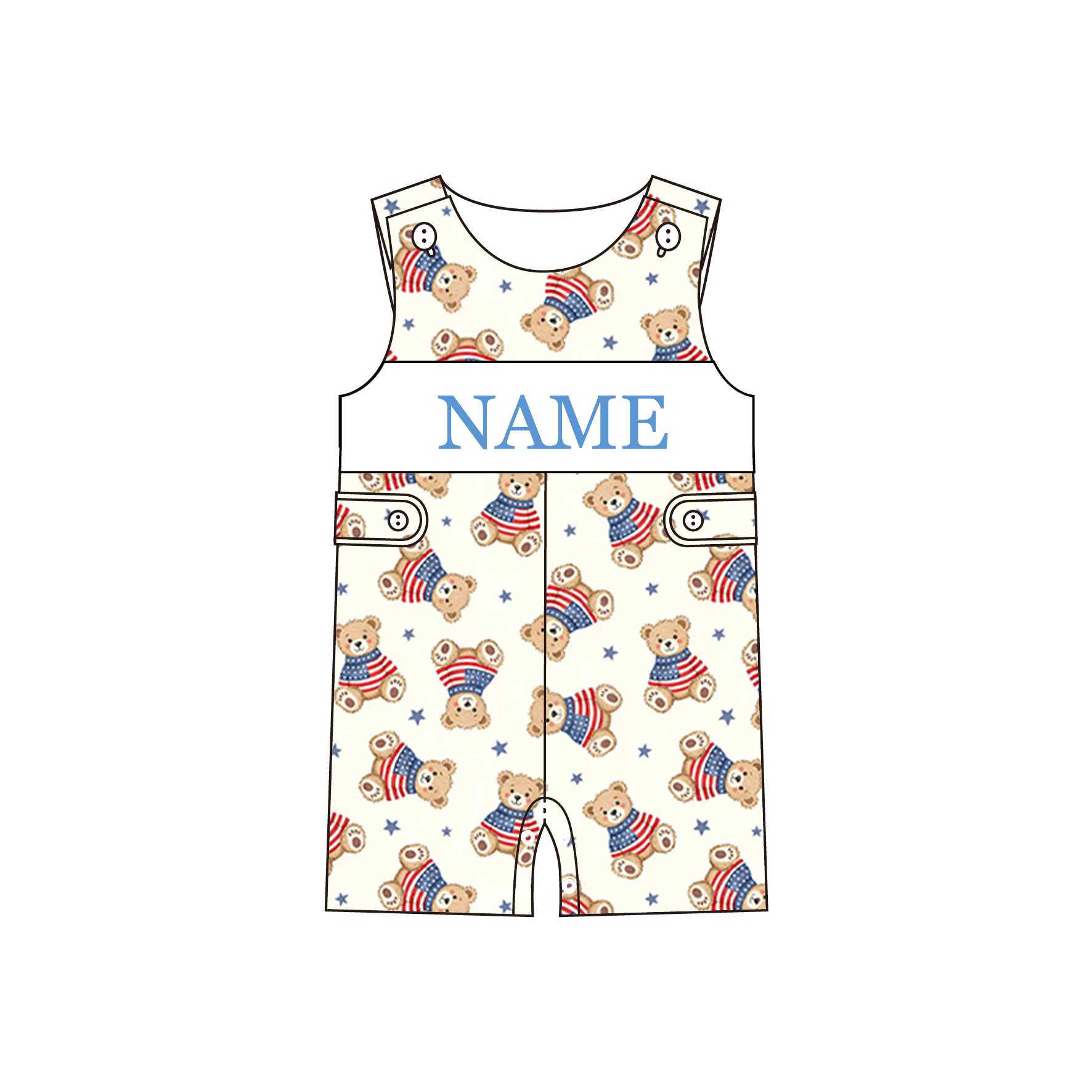 （Pre Order）Siblings Patriotic Bear Embroidery Smocked Dress,Set&Romper