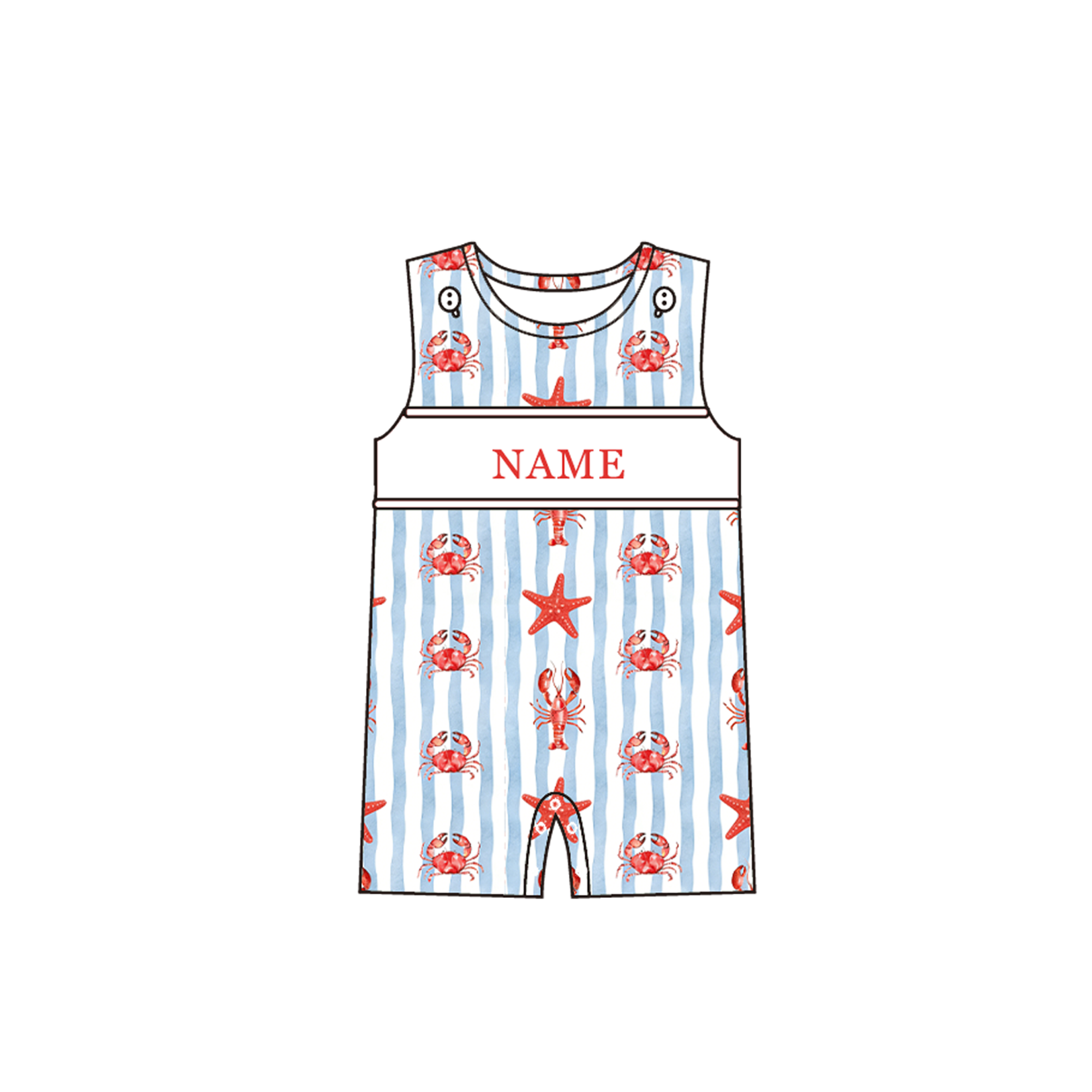 （Pre Order）Siblings Summer Lobster&Crab Embroidery Smocked Dress,Set&Romper-Customized name