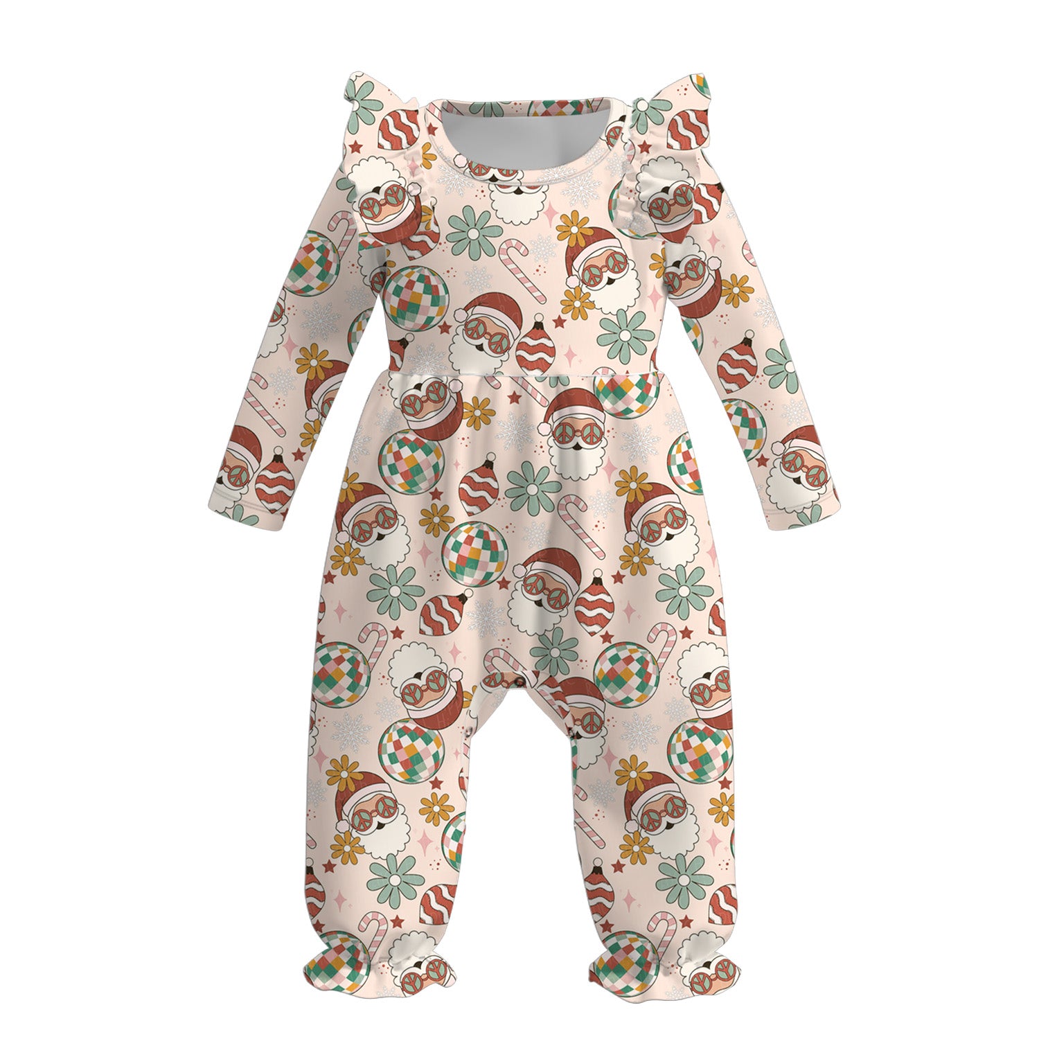 （Pre Order）Baby Girls Christmas Cartoon Print Romper
