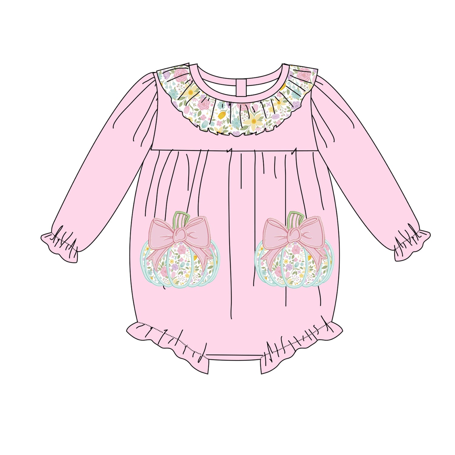 （Pre Order）Toddler Girls Halloween＆Thanksgiving Pumpkin Applique Romper