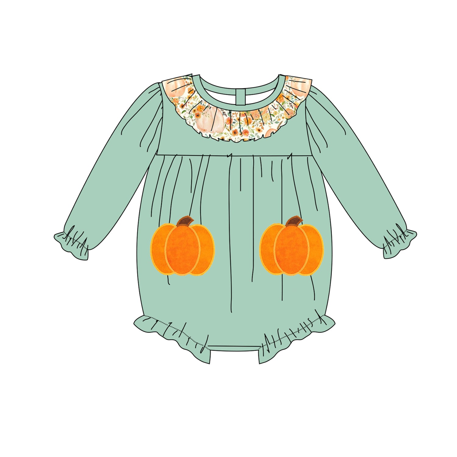 （Pre Order）Toddler Girls Halloween＆Thanksgiving Pumpkin Applique Romper