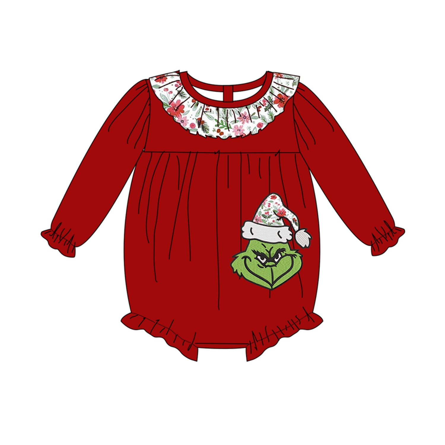 （Pre Order）Toddler Girls Christmas Cartoon Applique Romper