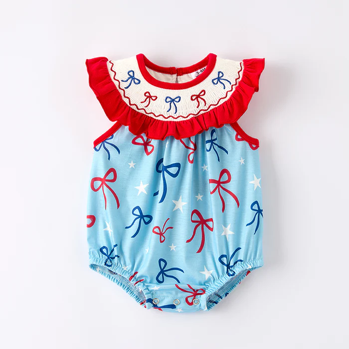 （Pre Order,Prepack Zone）Family Patriotic Bow Embroidery Dress&Romper（Mix Size）