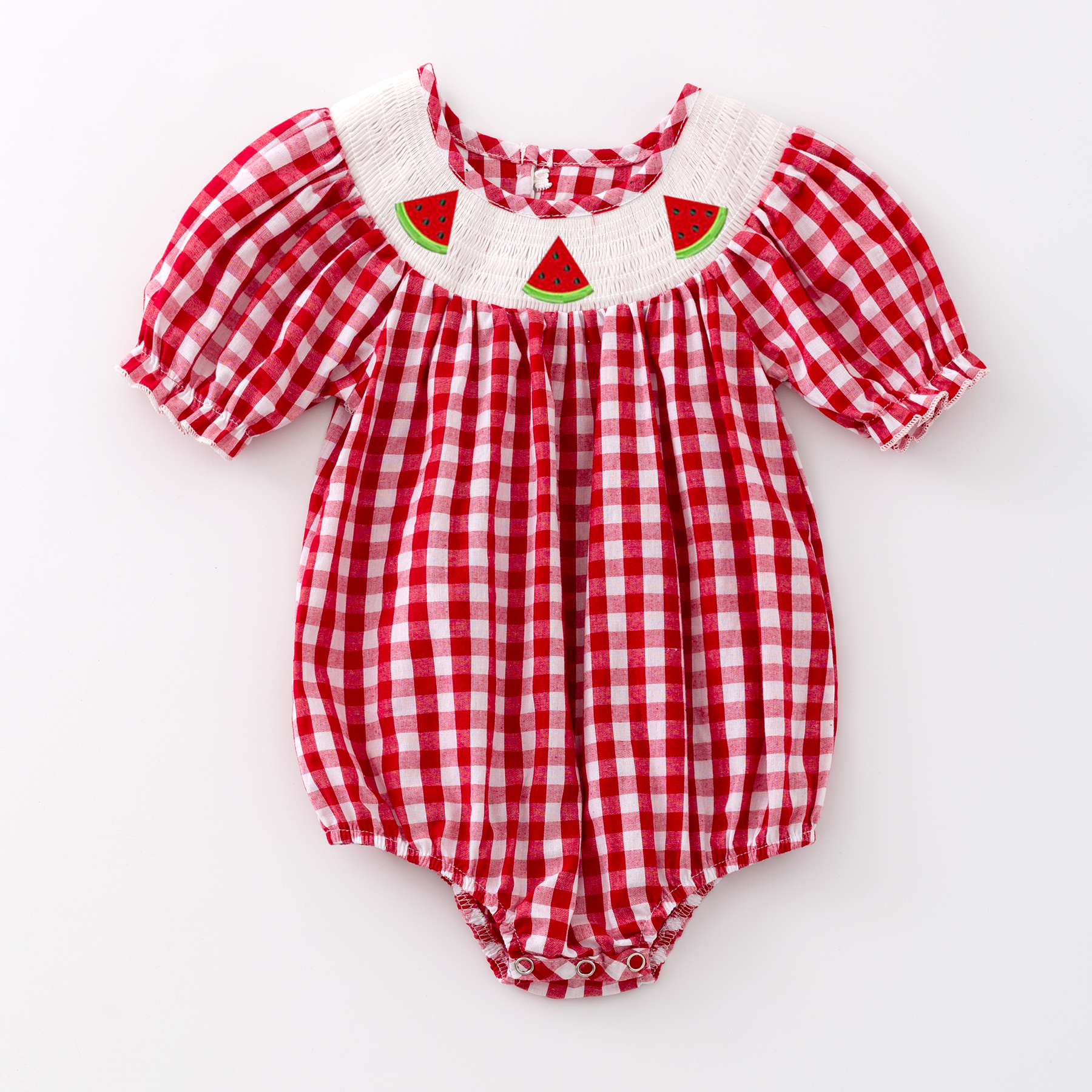 （Pre Order）Girls Spring and Summer Watermelon Embroidery Smocked Dress and Romper