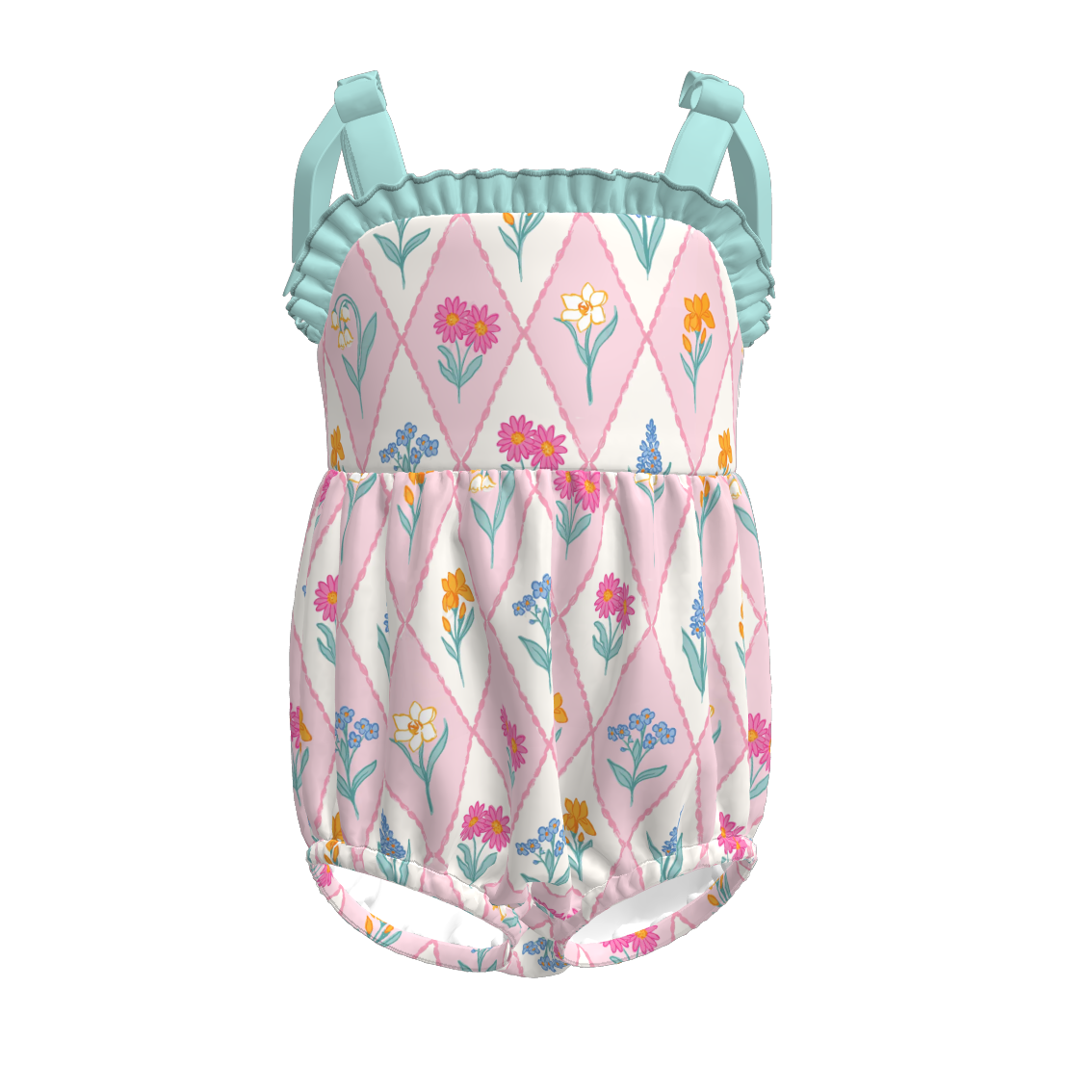 （Pre Order）Toddler Girls Spring and Summer Bow＆Floral Print Romper