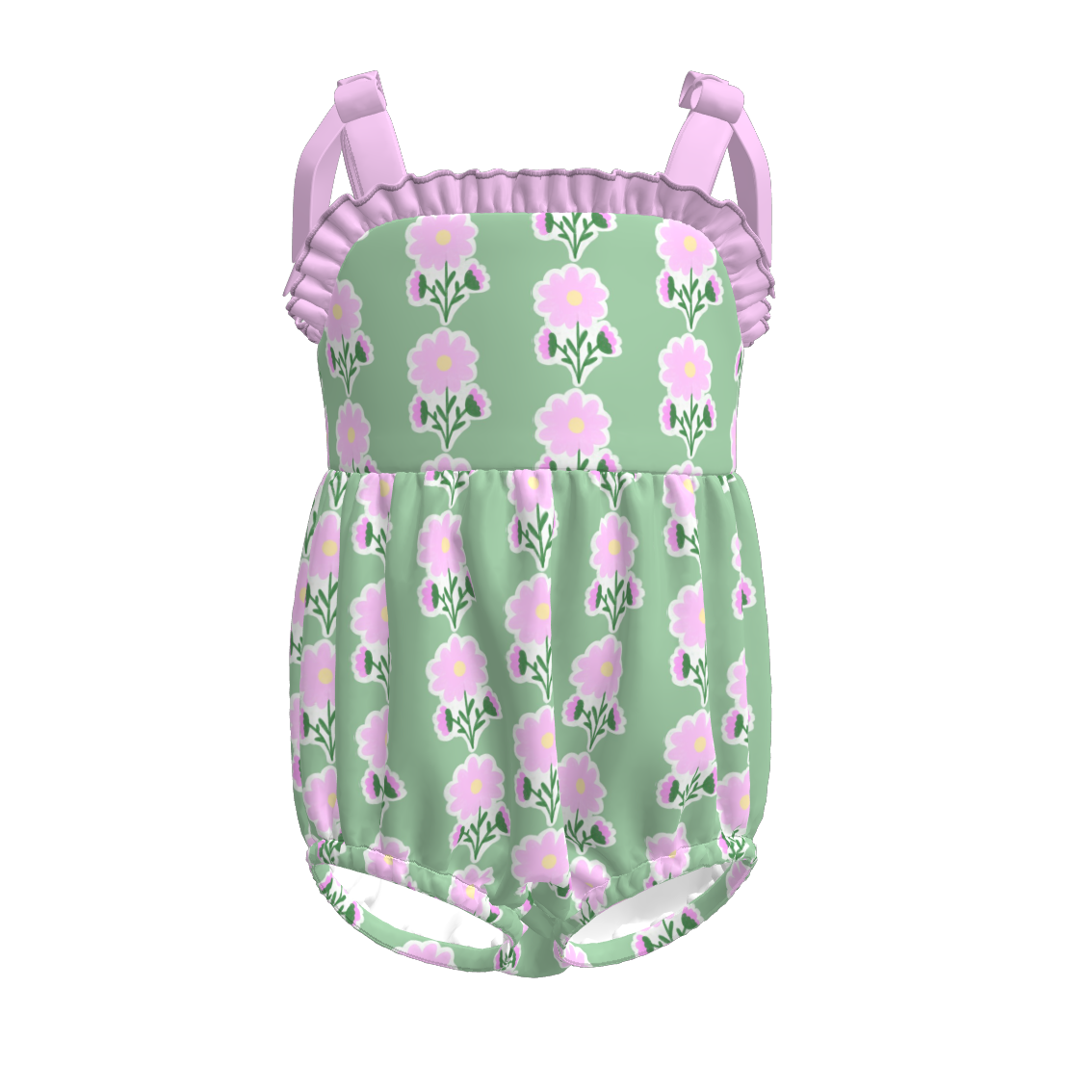 （Pre Order）Toddler Girls Spring and Summer Bow＆Floral Print Romper