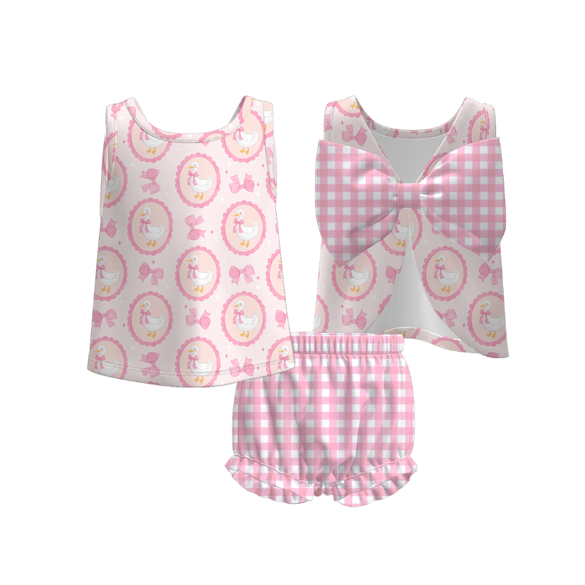 （Pre Order）Toddler Girls Spring and Summer Floral＆Goose Print Bloomer Set