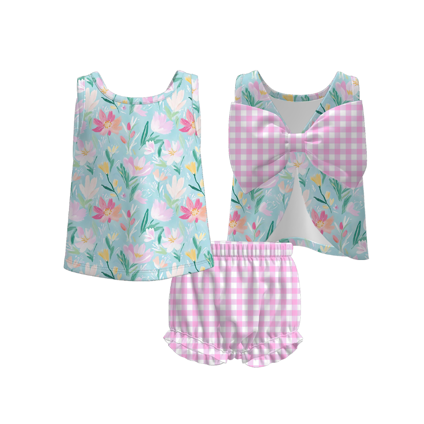 （Pre Order）Toddler Girls Spring and Summer Floral＆Goose Print Bloomer Set