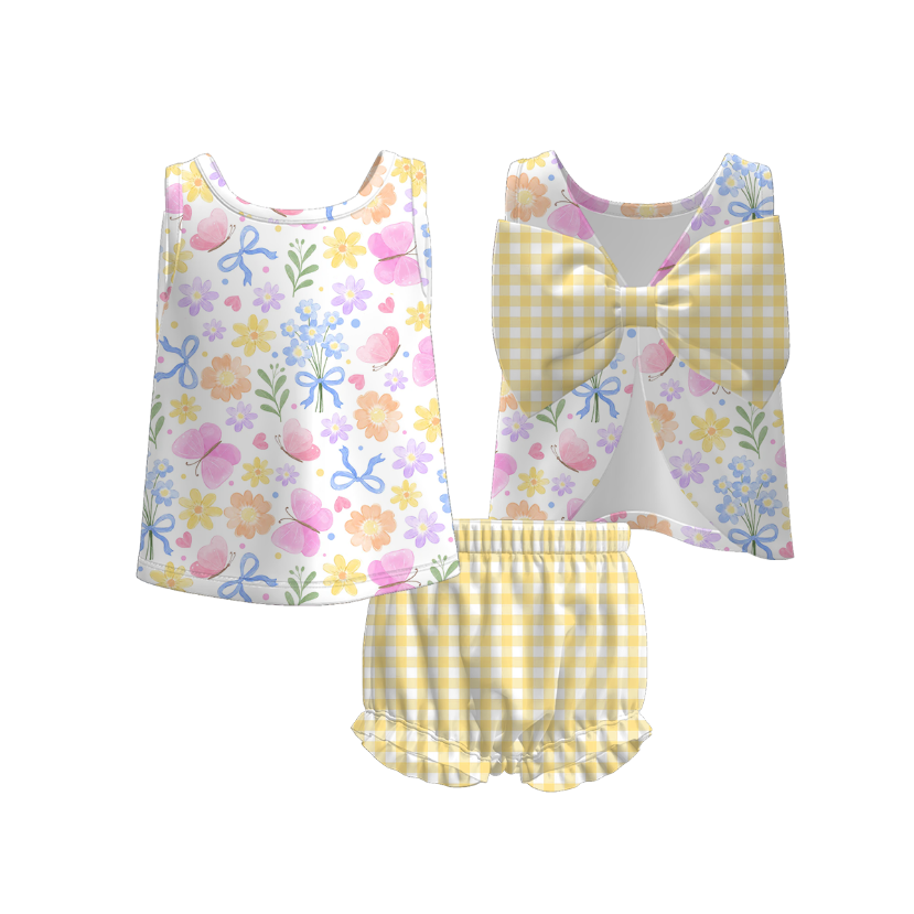 （Pre Order）Toddler Girls Spring and Summer Floral＆Goose Print Bloomer Set