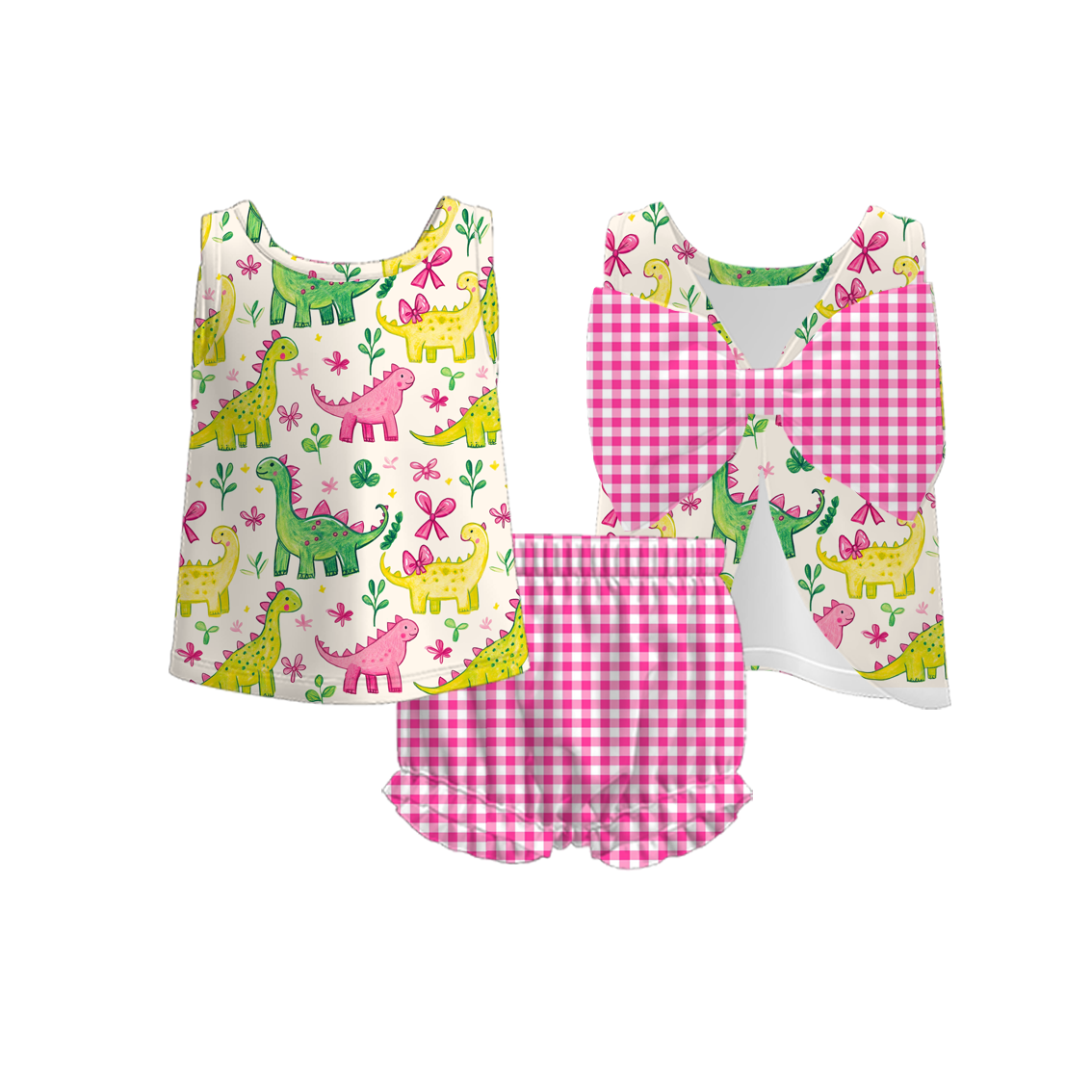 （Pre Order）Toddler Girls Spring and Summer Bow＆Dino Print Bloomer Set