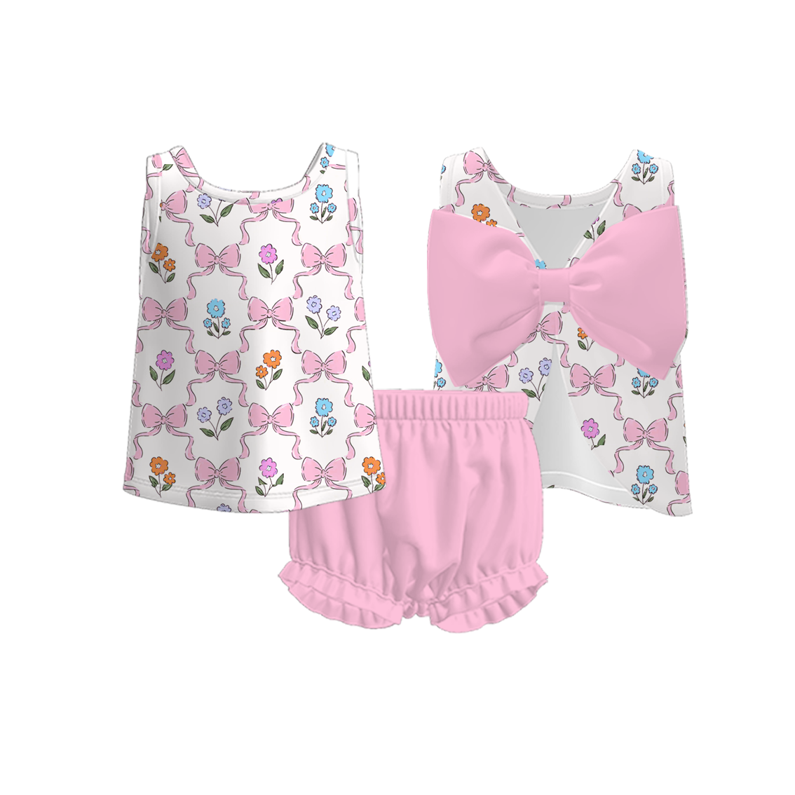 （Pre Order）Toddler Girls Spring and Summer Bow＆Ice Cream Print Bloomer Set