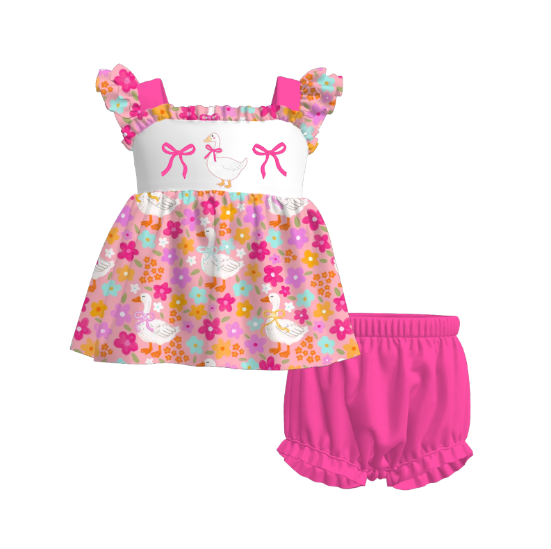 （Pre Order）Sisters Spring and Summer Goose Embroidery Smocked Dress＆Romper