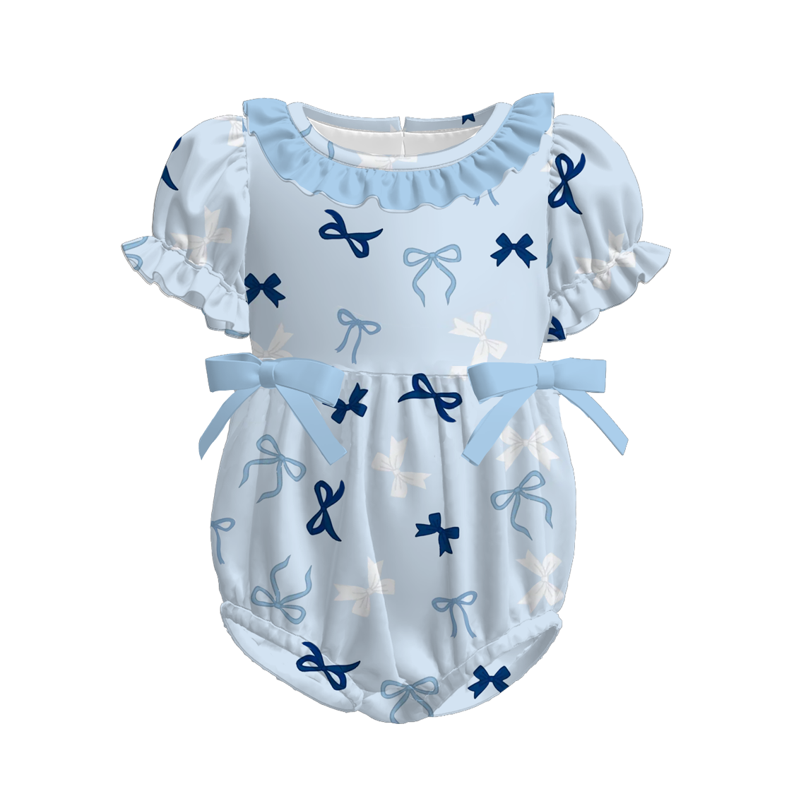 （Pre Order）Mommy and Me Summer Blue Bow Print MAXI Dress,Set＆Romper