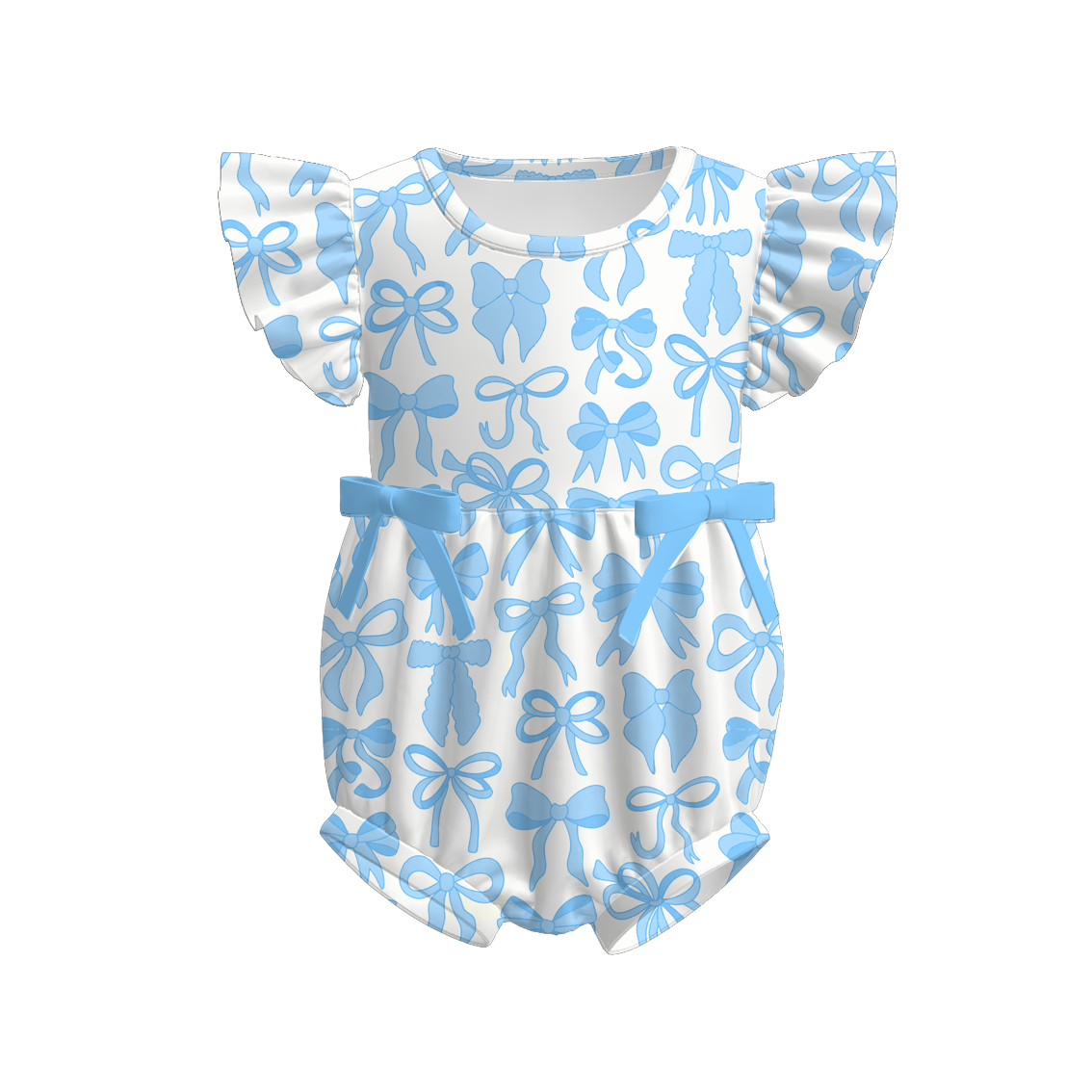 （Pre Order）Mommy and Me Summer Blue Bow Print Dress,Set＆Romper