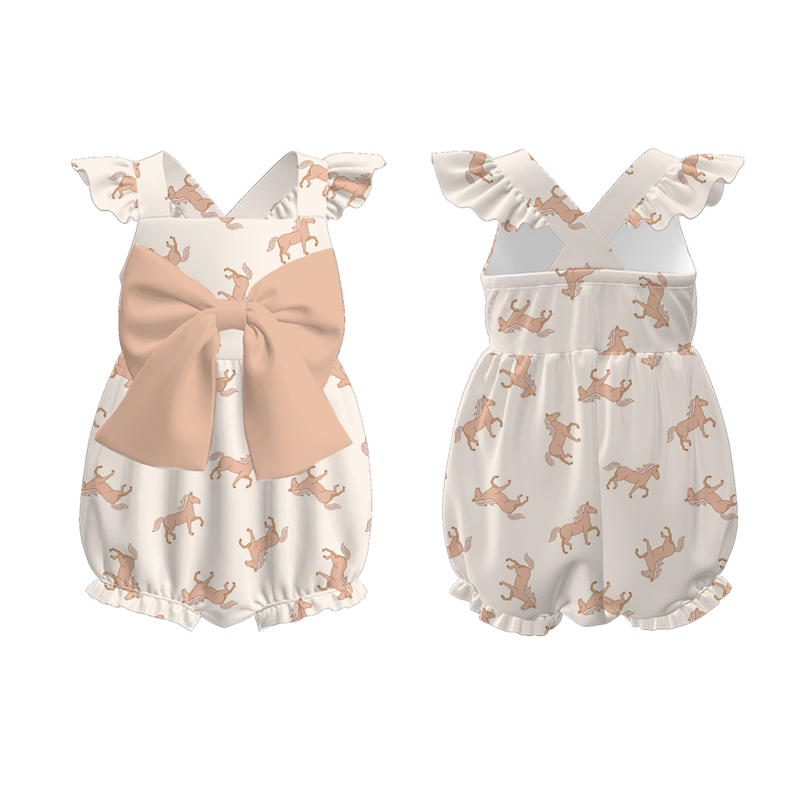 （Pre Order）Sibling Spring and Summer Horse Print Dress,Romper and Set