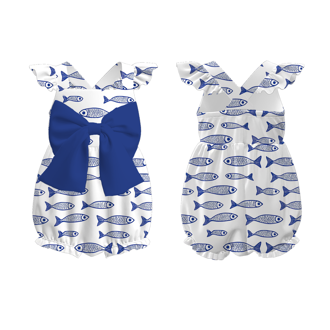 （Pre Order）Sibling Spring and Summer Fish Print Dress,Romper and Set