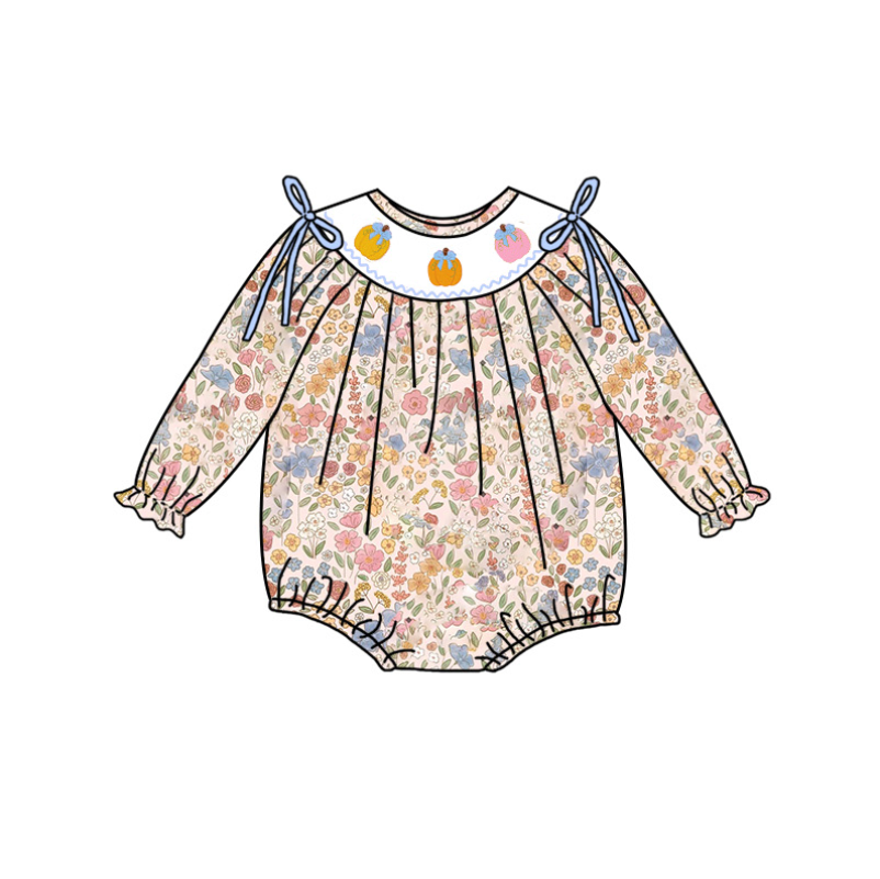 （Pre Order）Girls Halloween＆Thanksgiving Pumpkin Embroidery Smocked Dress,Set＆Romper